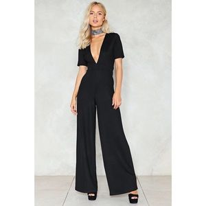 Nasty gal black deep V jumpsuit